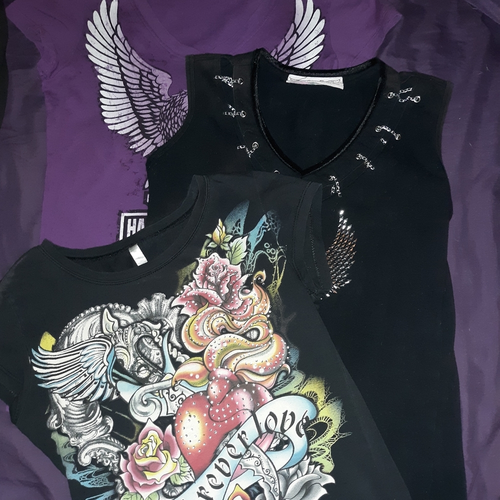 3 women's biker tees